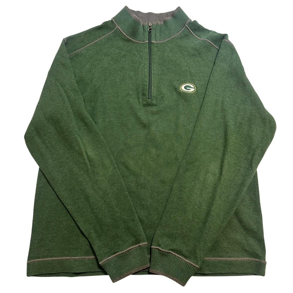 Cutter & Buck Packers Pullover Mens Large Green Quarter Zip Outdoor Sweater